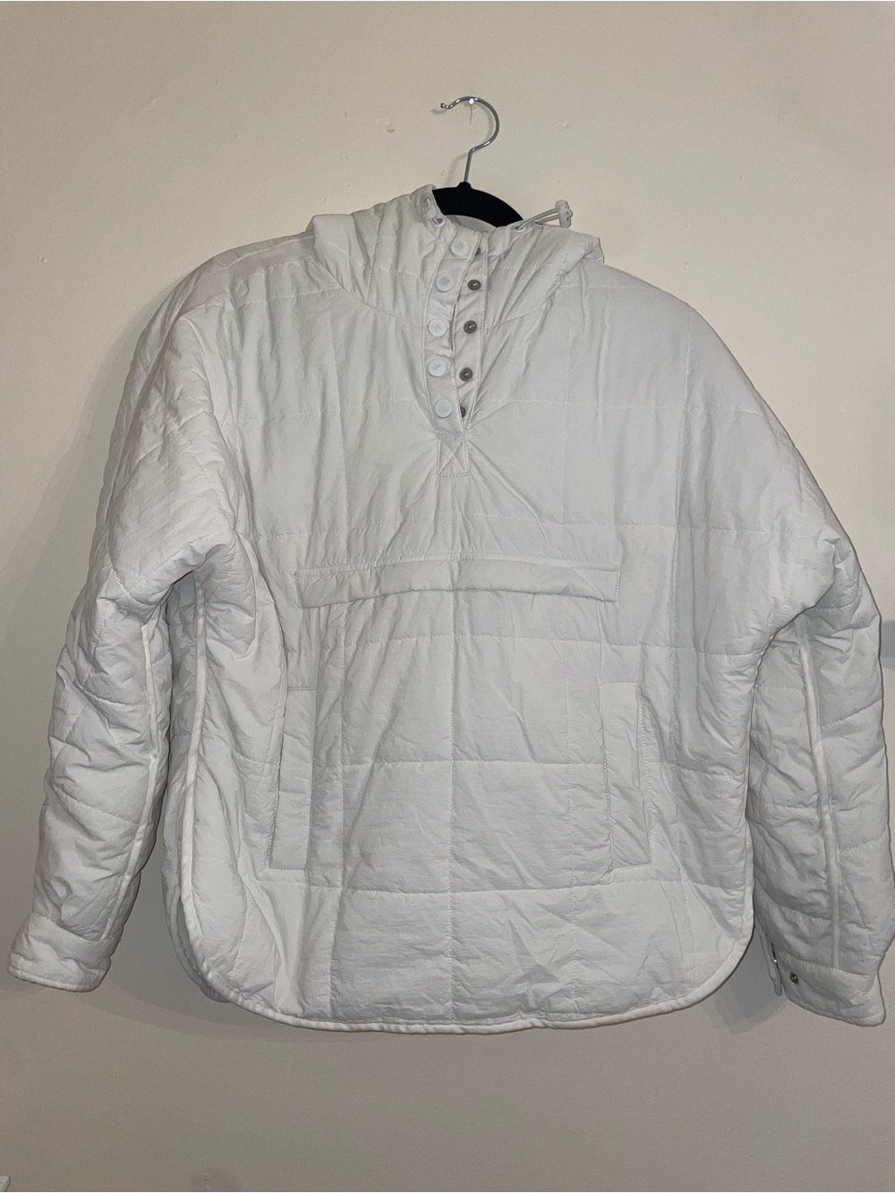 White Quilted Pullover Hoodie Jacket